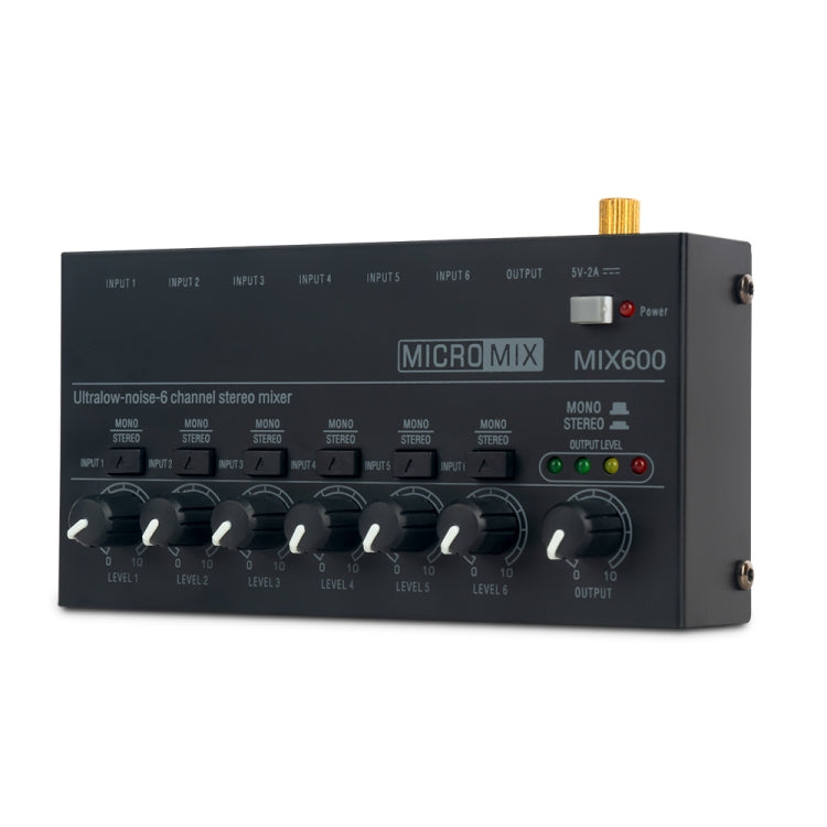Mixer audio stereo ultracompatto a basso rumore a 6 canali, presa americana, MIX600 Mixer audio stereo ultracompatto a basso rumore a 6 canali, presa americana, MIX600